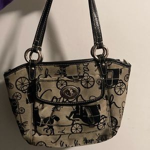 Coach Black and Tan Shoulder Bag with Leather Straps